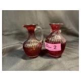 Vintage Cranberry Cruet & pitcher approx 5"