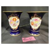 Pair of Cobalt Blue and Gold Porcelain Vases