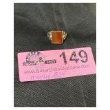 .835 silver ring with vibrant rectangular orange