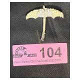 Gold tone Umbrella brooch with clear and yellow