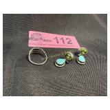 Adjustable silver ring with opal or turquoise