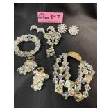 Lot of vintage ornate silver-tone rhinestone jewel