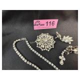 Clear rhinestone vintage jewelry lot, circa 1950