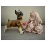 Bulldog figurine & Haegar Cocker Spaniel planter