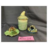 Lot of 3 Vintage Frog themed tricket boxes & cande