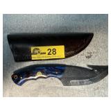 Custom Gut Hook Knife with Blue Resin Handle