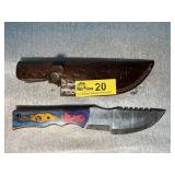 Damascus Steel Fixed Blade Knife with Sheath
