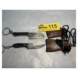 Set of Two Damascus Steel Keychain Knives