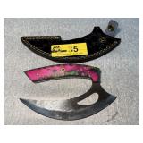 Custom Ulu Knife with Pink and Green Handle