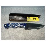 Custom Fixed Blade Knife with Blue Resin Handle