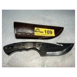 Custom File Knife with Gut Hook and Leather