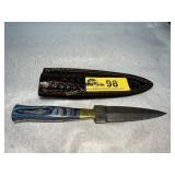 Custom Damascus Steel Dagger with Blue Wood