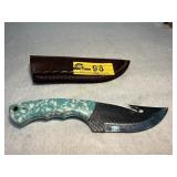 Custom File Blade Gut Hook Knife with Teal Handle