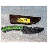 Custom Gut Hook Knife with Green Laminate Handle