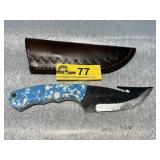Blue Terrazzo Handle Gut Hook Hunting Knife