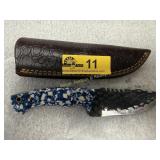 Custom Fixed-Blade Knife with Blue Mosaic Handle