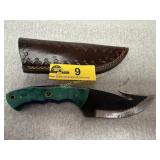 Custom Gut Hook Knife with Green Pearl Handle