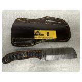 Damascus Cleaver Knife with Leather Sheath
