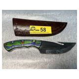 Custom Gut Hook Knife with Multi-Colored Handle