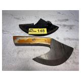 Damascus Steel Ulu Knife with Leather Sheath