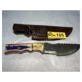 Damascus Steel Fixed Blade Knife with Sheath