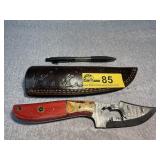 Damascus Steel Fixed Blade Knife with Sheath