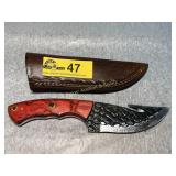 Fixed Blade Gut Hook Knife with Wood Handle