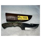 Fixed-Blade Gut Hook Knife with Leather Sheath