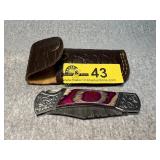 Folding Pocket Knife with Patterned Wood Handle
