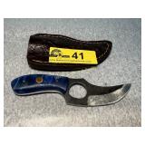 Custom Fixed Blade Knife with Blue Swirl Handle
