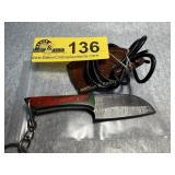 Damascus Steel Mini Knife with Leather Sheath