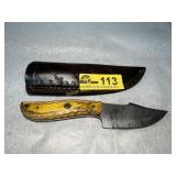 Damascus Steel Fixed Blade Knife with Sheath