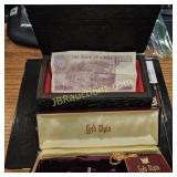 JEWELRY BOX, ELGIN WATCH BOX, KOREAN MONEY