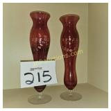 2 TALL RED VASES