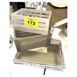 (2) SMALL WOOD CRATES, WOOD TRAY
