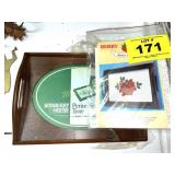 SMALL WOOD TRAY W/CROSS STITCH PATTERN