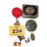 ANTIQUE MIRROR, WOOD BOX, ETC