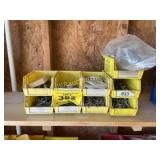 YELLOW HARDWARE BINS AND CONTENTS