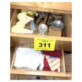 TUPPERWARE MEASURING CUPS, KITCHEN TOWELS ETC