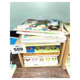 WOOD CABINET W/PUZZLES