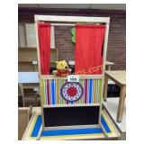 PUPPET SHOW STAGE AND BOX FULL OF PUPPETS