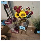 LARGE METAL VASE WITH FLOWERS