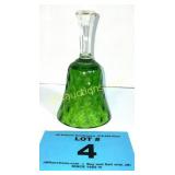 CRYSTAL FOREST GREEN AND CLEAR GLASS BELL