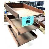 VINTAGE WOOD DESK LETTER TRAY