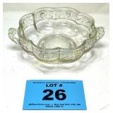 ANTIQUE TWO HANDLED SERVING DISH W GREEN TINT