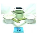 ENAMEL WARE GREEN AND WHITE