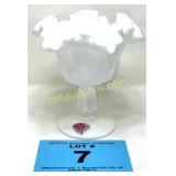 FENTON MILK GLASS STEM CANDY BOWL W STICKER