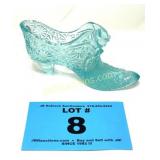 FENTON AQUAMARINE GLASS SHOW W CAT AND STICKER
