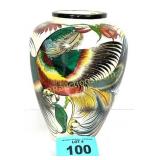 LARGE VASE WITH BIRD PAINTED ON IT