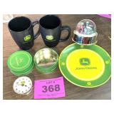 JOHN DEERE DISHES, COASTERS, CLOCK ETC